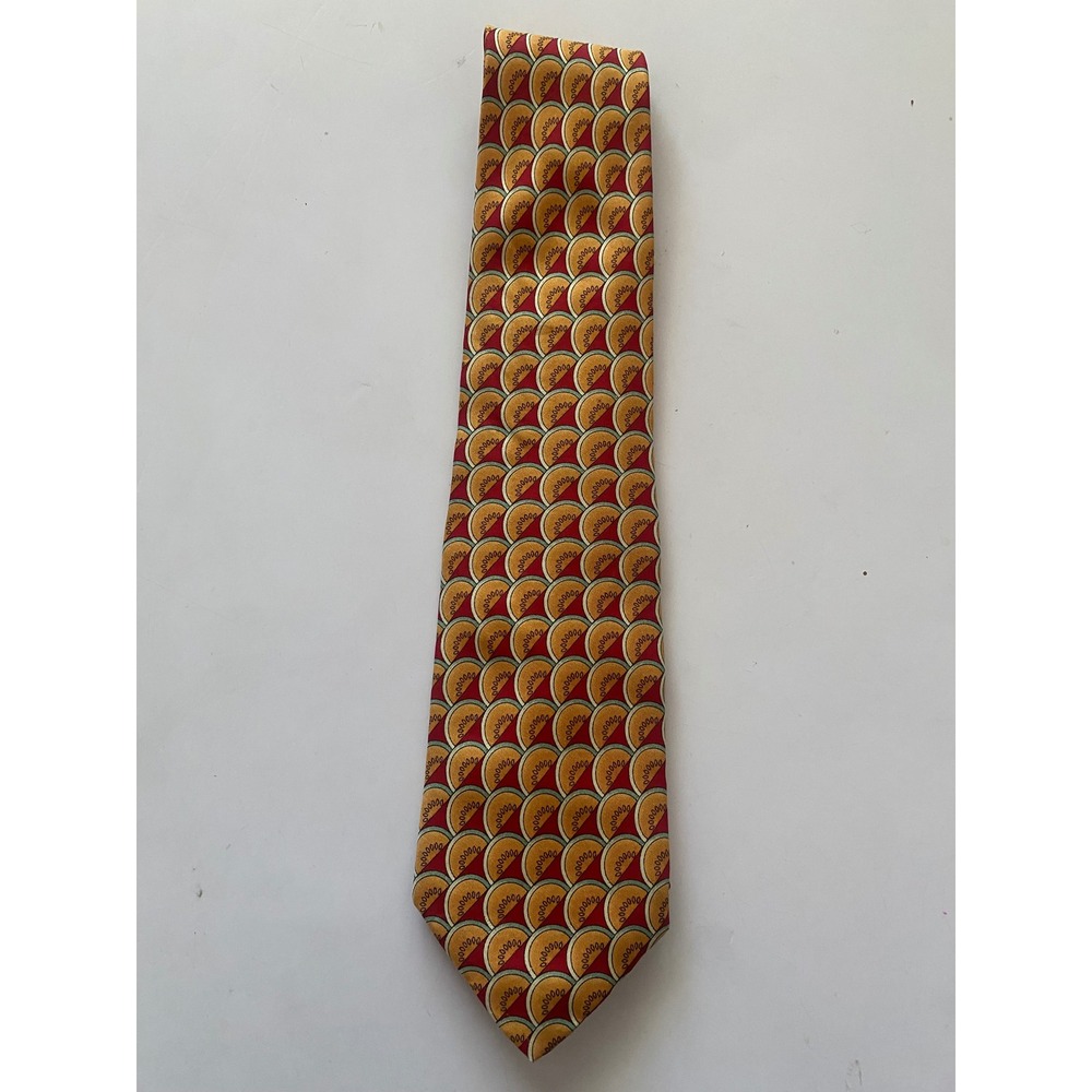 Robert Talbott Rodes Mens Silk Tie Red Orange Geometric Semicircle Hand Sewn USA